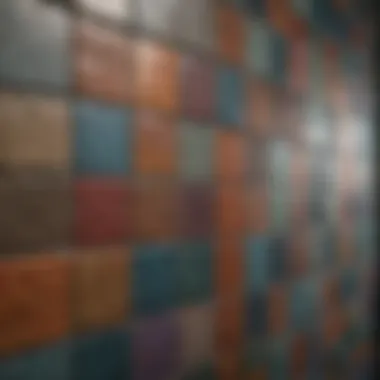 Close-up of adhesive wall tiles showcasing texture and color