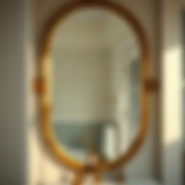 An elegant aged brass bathroom mirror reflecting soft light