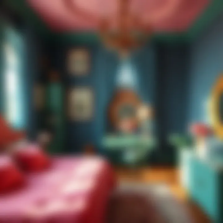 Vibrant color palette of 60s bedroom decor