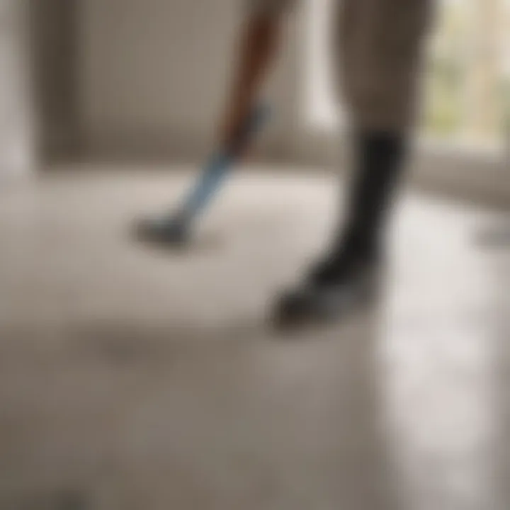 A person applying a grout cleaner product to tiled surface