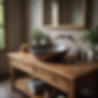 Rustic wooden vanity top that adds warmth and character to bathroom interiors