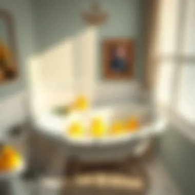 Whimsical Bathtub Display An inviting bathtub featuring floating rubber ducks and whimsical decor