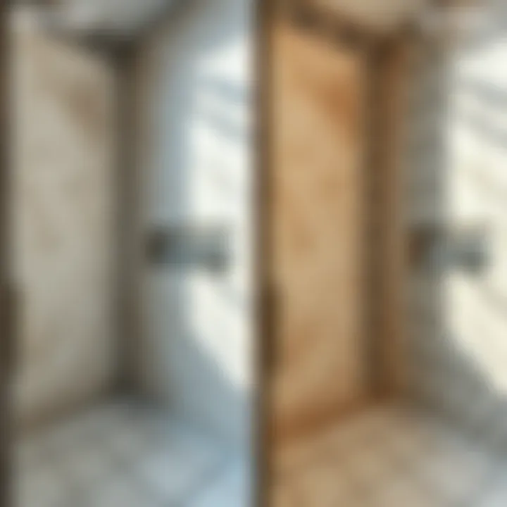 Before and after comparison of bathroom tiles, one side sealed and the other unsealed.