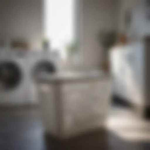 Stylish plastic laundry basket in a modern laundry room