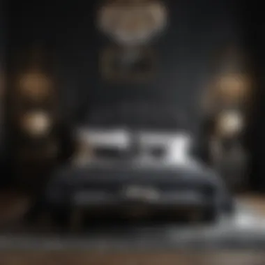 Stylish black queen bed surrounded by chic decor