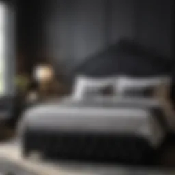 Elegant black queen bed in a modern bedroom setting