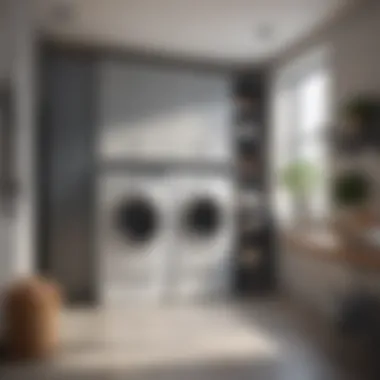 A modern laundry area with neutral gray tones