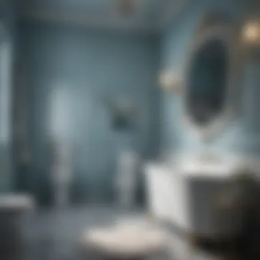 Luxurious bathroom painted with soft blue hue