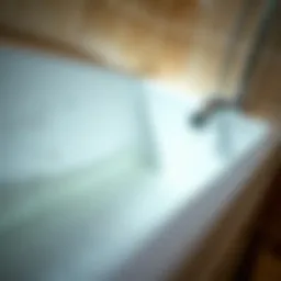 Close-up view of bathtub scum buildup