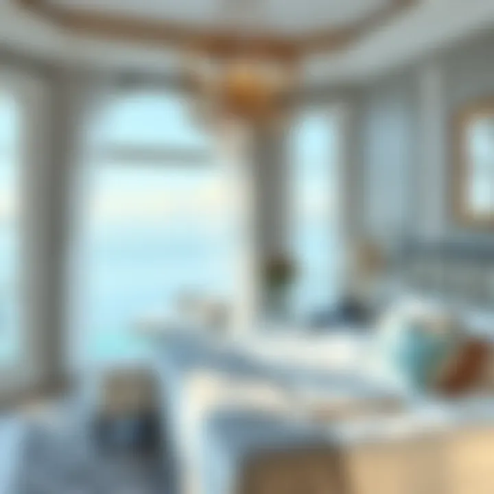 Stylish coastal bedroom with a view of the ocean