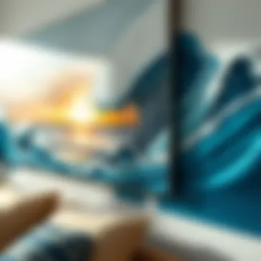 Close-up of wall art inspired by ocean waves and sandy beaches