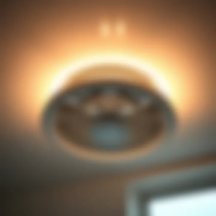 Close-up view of Fantech bathroom exhaust fan demonstrating its light feature