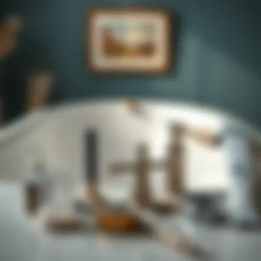 Maintenance tools for bathtub faucets displayed on a bathroom counter