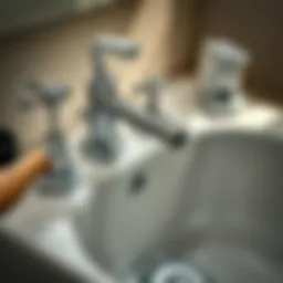 Close-up view of a bathroom sink repair toolset