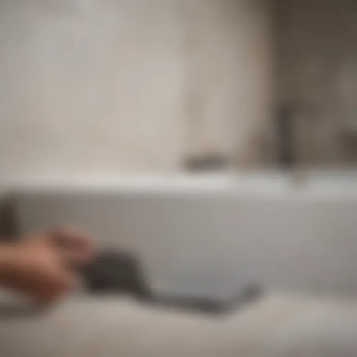 Demonstration of felt pads installation under a bathtub