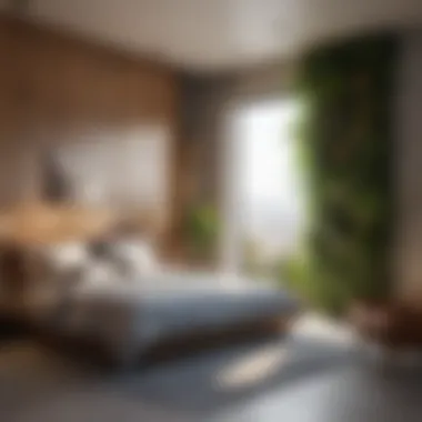 A modern bedroom incorporating greenery and natural materials to enhance tranquility.