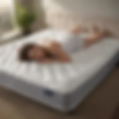 A satisfied customer lying on a Costco gel mattress, demonstrating its comfort and support.