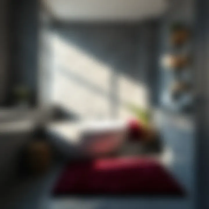 Cranberry bath mat in a modern bathroom setting