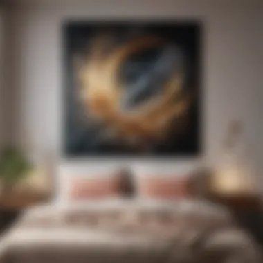 Elegant abstract canvas artwork in a serene bedroom setting