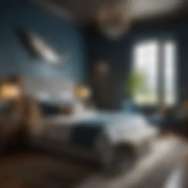 Well-Furnished Shark-Themed Bedroom A well-furnished shark-themed bedroom showcasing colors and textures