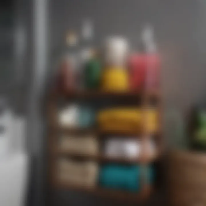 Colorful handmade storage solutions in bathroom
