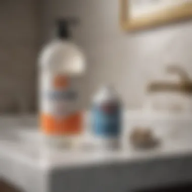 Baking Soda and Vinegar Solution A container of baking soda and vinegar on bathroom counter