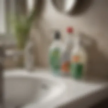 Using Dish Soap for Toilet Clogs A bottle of dish soap resting next to a bathroom sink
