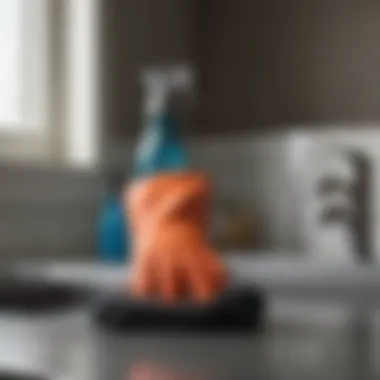 Protective Gear for Manual Unclogging A rubber glove placed on a countertop
