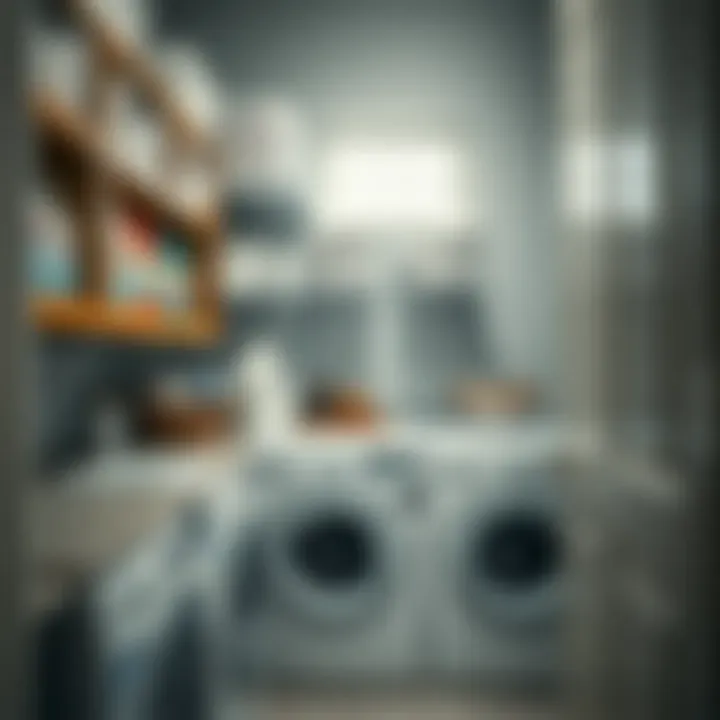 Organized laundry room with labeled detergent storage