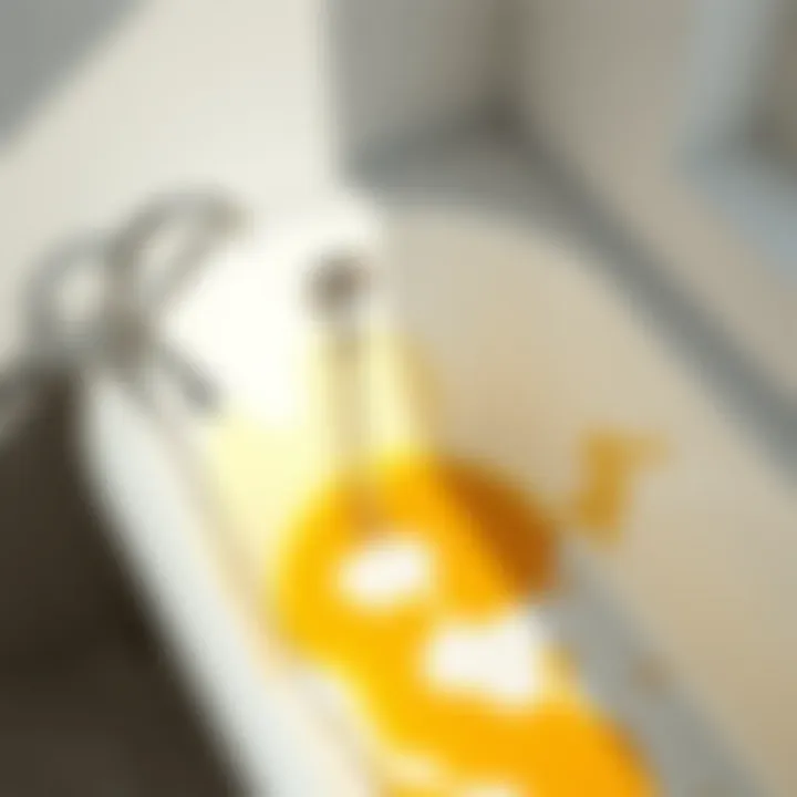 Close-up view of a bathtub showcasing yellow stains