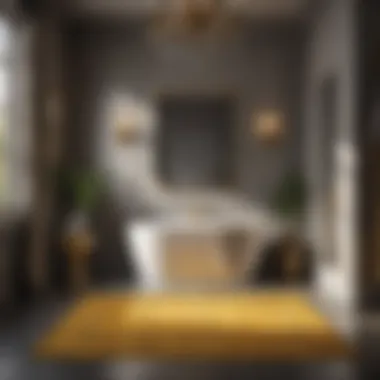 Elegant Bathroom Design Featuring Mustard Rug Elegant bathroom featuring mustard colored bath rug