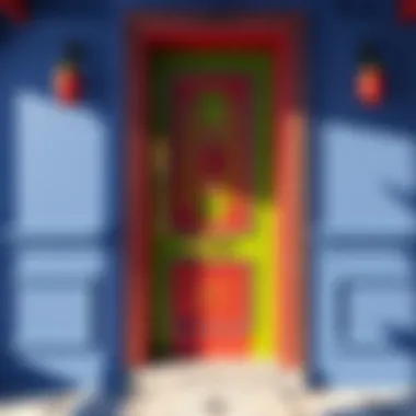 Vibrant door featuring bold colors and patterns
