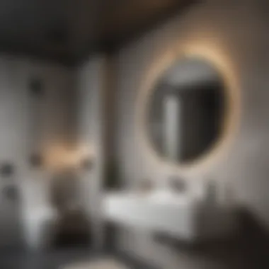 Modern Bathroom with Black Decorative Exhaust Fan and Light Elegant black decorative exhaust fan with integrated light in a modern bathroom setting.