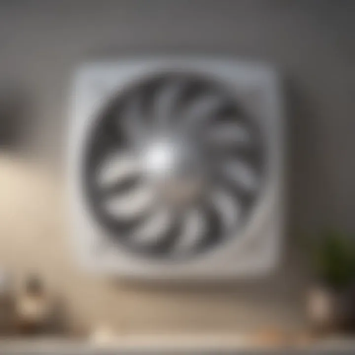 Close-up of an exhaust fan's specifications and features