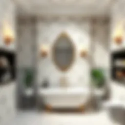 Elegant bathroom featuring mother of pearl tiles