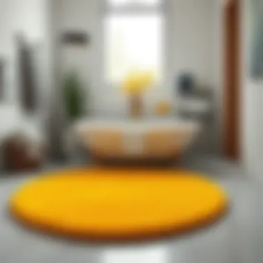 A vibrant yellow bath rug enhancing a modern bathroom