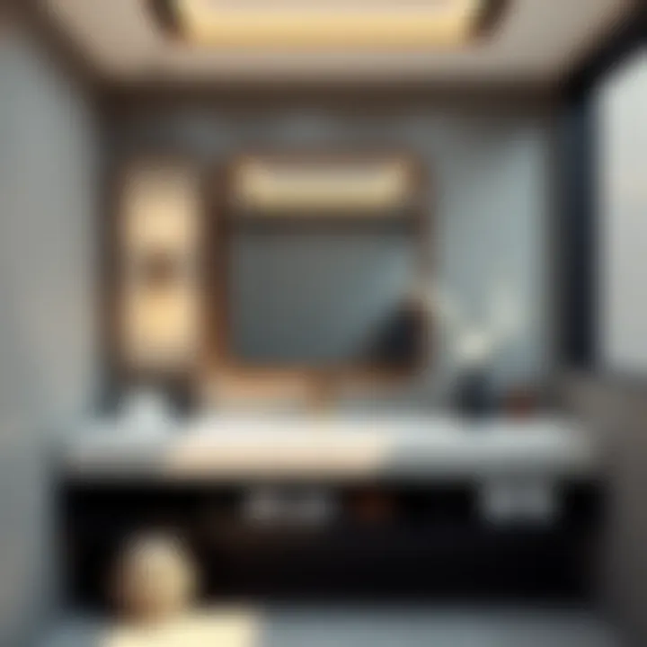 Modern bathroom featuring a sleek Asian vanity with minimalist design