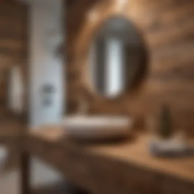 Rustic wood backsplash enhancing a modern bathroom sink area