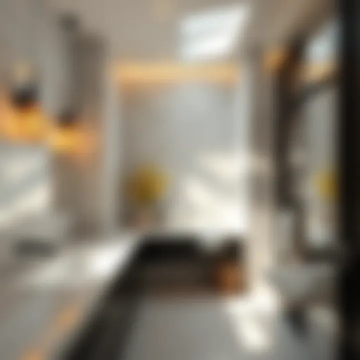 Trendy bathroom featuring stylish Corian countertops