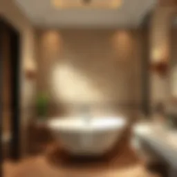 Elegant bathroom featuring rock tile accents