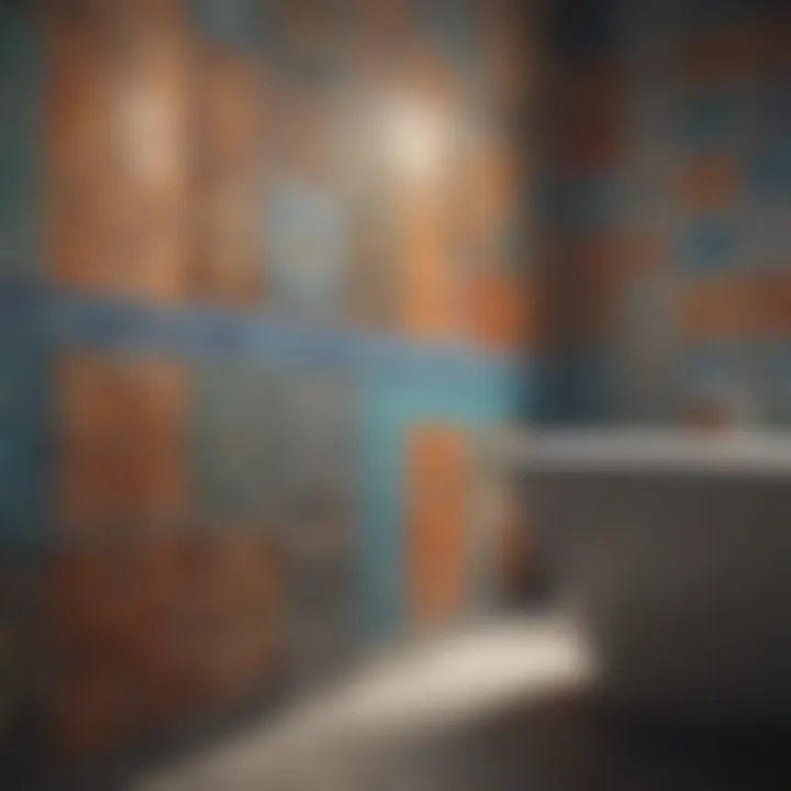 Close-up of bathroom tile stickers providing a vibrant makeover