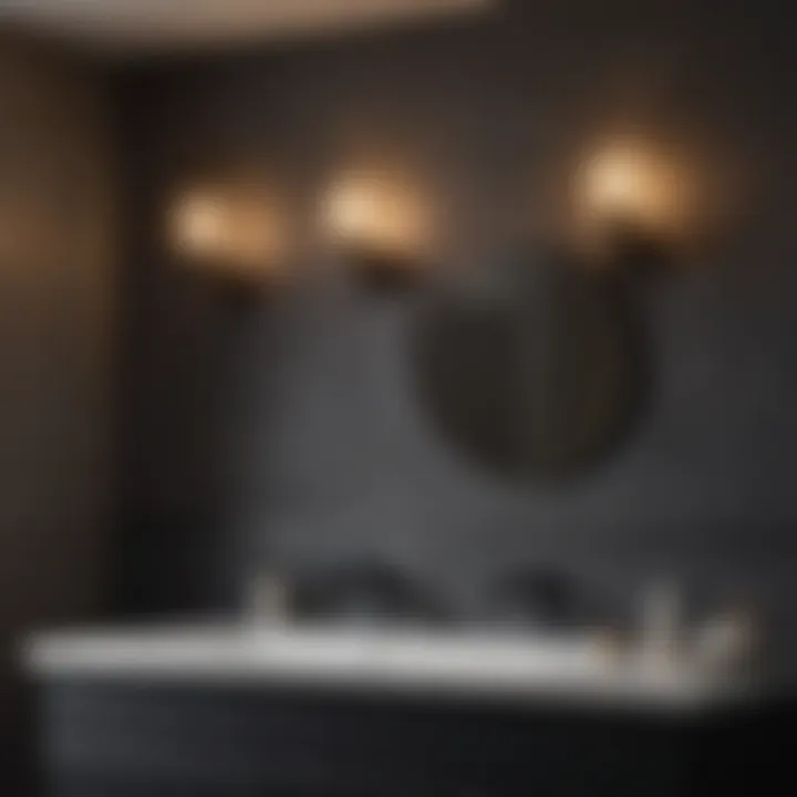 Black wall sconces providing ambient lighting in a luxurious bathroom