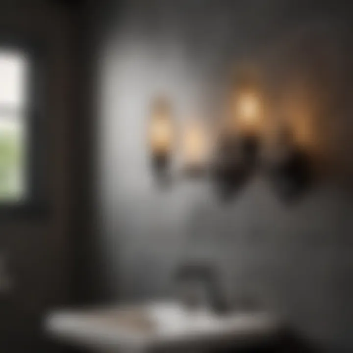 Stylish black wall sconces enhancing a vintage bathroom design
