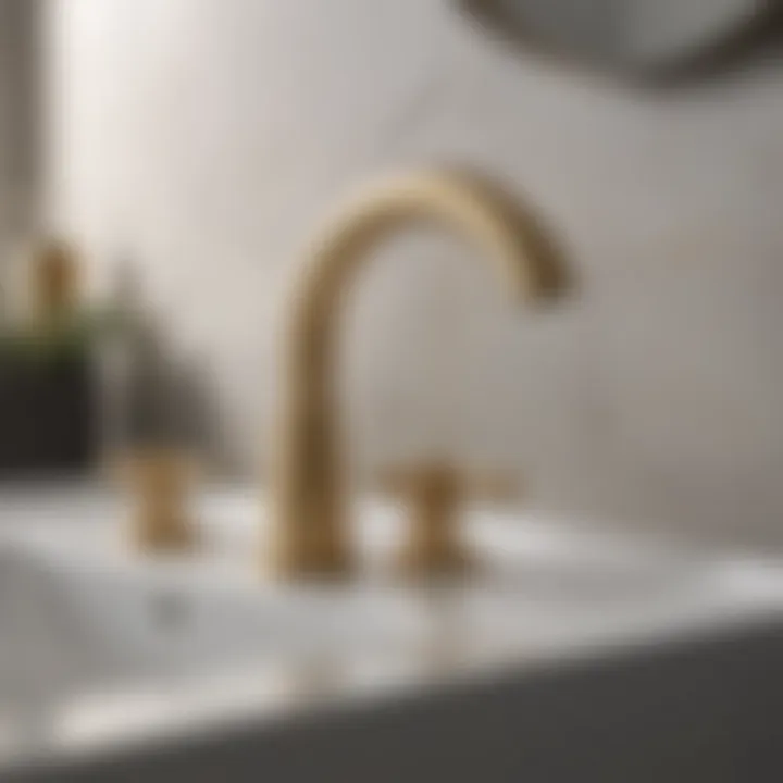 Installation guide illustration for brushed gold bathroom faucets