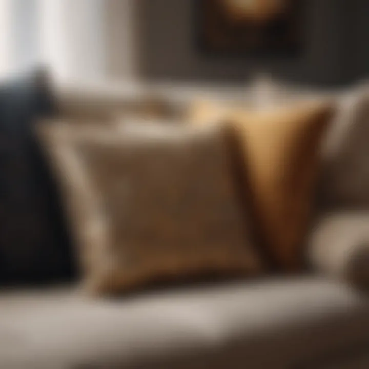 Close-up of plush cushions and textures on a cute couch