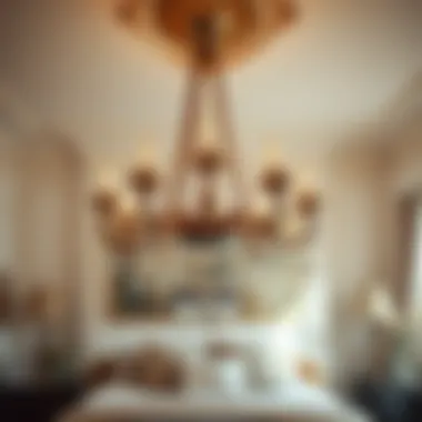 Classic Chandelier in Traditional Bedroom Classic chandelier illuminating a traditional bedroom setting