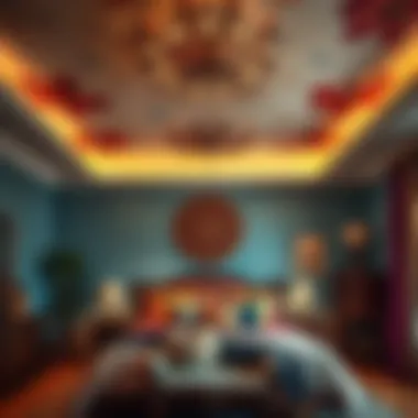 Eclectic Ceiling Lighting in Vibrant Bedroom Eclectic ceiling lighting showcasing unique design elements in a vibrant bedroom