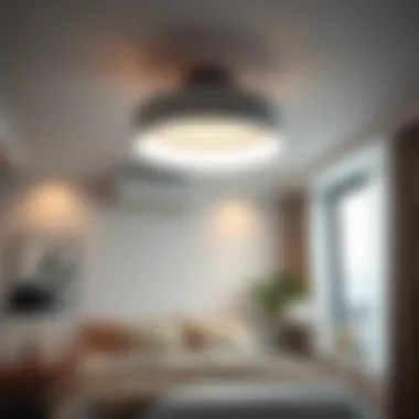 Minimalist Ceiling Light in Modern Bedroom Minimalist ceiling light design enhancing a modern bedroom decor