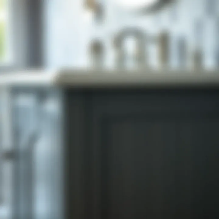 Close-up of gray vanity materials and textures