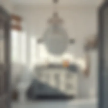 Beautifully organized bathroom featuring a gray vanity